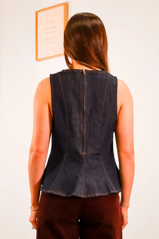 High Neck Sleeveless Denim Top