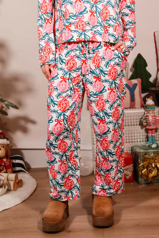 ornament pajama set, pink pajama set, pink and green pajama set, christmas pajama set, holiday pajama set, holiday gift ideas, birthday gift ideas 