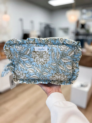 Quilted Ruffle Pouch - Blue & Green