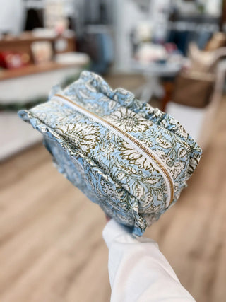 Quilted Ruffle Pouch - Blue & Green