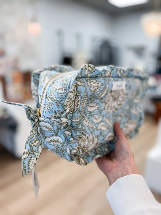 Quilted Ruffle Pouch - Blue & Green