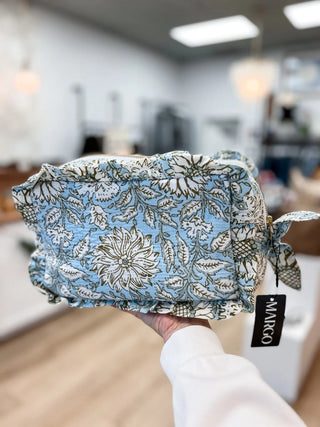 Quilted Ruffle Pouch - Blue & Green