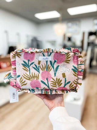 Quilted Ruffle Pouch - Pink & Green