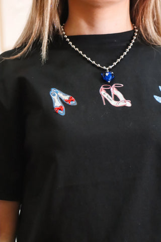 Black top, Black short sleeve top with heels design, classy casual top, simple black tops