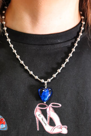 Blue heart necklace, silver heart necklace, heart necklace blue