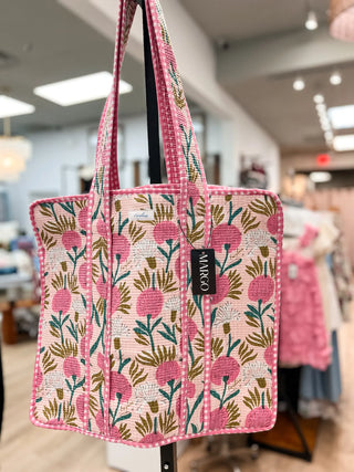 Quilted Tote Bag - Pink & Green