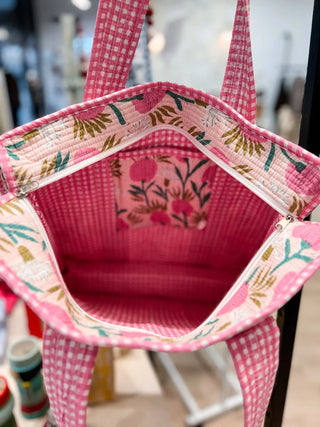 Quilted Tote Bag - Pink & Green