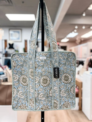 Quilted Tote Bag - Blue & Green