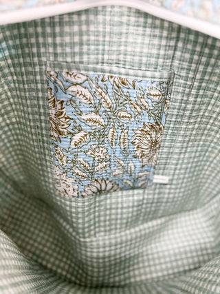 Quilted Tote Bag - Blue & Green