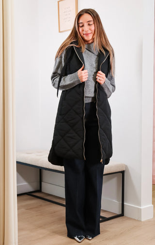 Long cozy vest, vest coat, puffer vest, long puffer vest, vest with gold zipper, vest with hood, cute fall vest