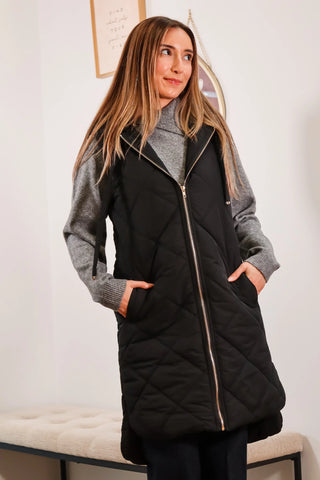 Long cozy vest, vest coat, puffer vest, long puffer vest, vest with gold zipper, vest with hood, cute fall vest