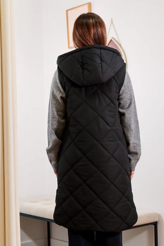 Long cozy vest, vest coat, puffer vest, long puffer vest, vest with gold zipper, vest with hood, cute fall vest