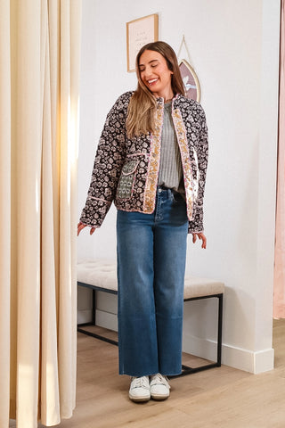 quilted jacket, floral quilted jacket, fall jacket, colorful quilted jacket, button jacket, cute fall jackets, cute quilted jacket, cute floral jacket, fall outfit inspo