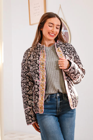 quilted jacket, floral quilted jacket, fall jacket, colorful quilted jacket, button jacket, cute fall jackets, cute quilted jacket, cute floral jacket, fall outfit inspo