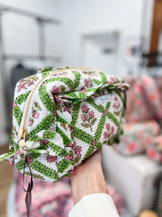 cute pouches, pink pouches, quilted pouch, cute quilted pouch, floral pouch floral quilted pouch, farylina pouches , pouches for makeup, pouches for travel, multicolor pouches, pink and green pouches, pink and green floral pouch, ruffle pouch