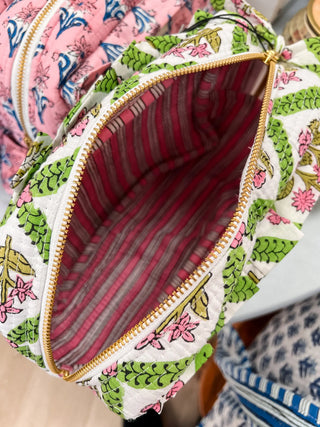 cute pouches, pink pouches, quilted pouch, cute quilted pouch, floral pouch floral quilted pouch, farylina pouches , pouches for makeup, pouches for travel, multicolor pouches, pink and green pouches, pink and green floral pouch, ruffle pouch