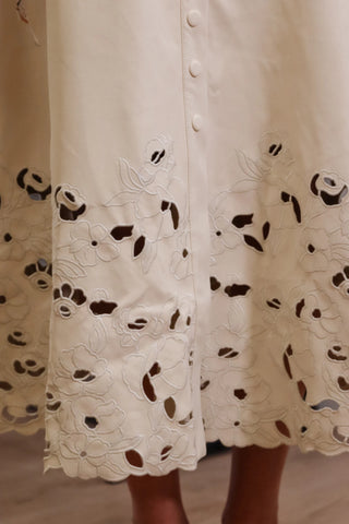 Midi cream skirt, fall cream skirt, long cream skirt with buttons, rose detailed cream skirt