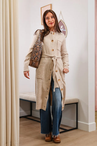 long cardigan sweater, cute cozy winter work inspo, work fit inspo, ream cardigan, brown button long cardigan