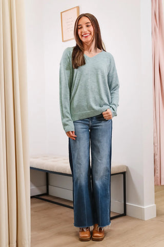 gray long sleeve, grey long sleeve, long sleeve v-neck sweater, v-neck sweater