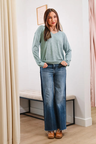 gray long sleeve, grey long sleeve, long sleeve v-neck sweater, v-neck sweater