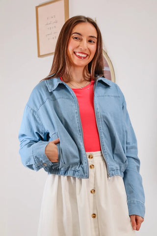 Soft Breeze Chambray Zip Up Jacket