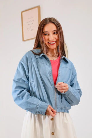 Soft Breeze Chambray Zip Up Jacket