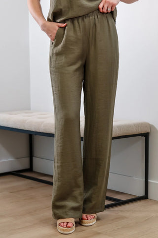Olive green set, green set, full length pants, cute top with small cutout, comfy set, European outfit, elastic waistband pants, summer sets-5