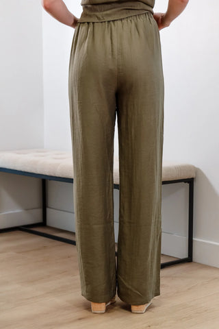 Olive green set, green set, full length pants, cute top with small cutout, comfy set, European outfit, elastic waistband pants, summer sets - 6