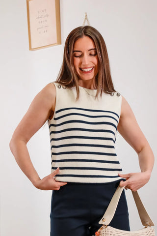 Elain Navy Striped Sleeveless Top
