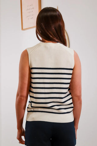 Elain Navy Striped Sleeveless Top