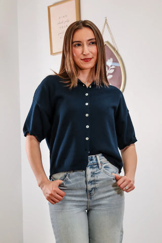 Easy Going Short Sleeve Cardigan - Navy