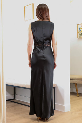Long black dress, Formal dress, Satin Black dress, wedding guest dress, elegant dress, must have dresses 