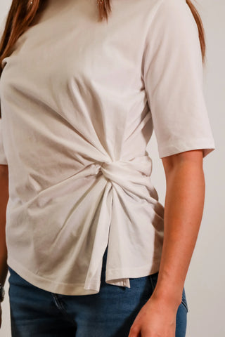 white t shirt, basic tee, ruched t shirt, short sleeve tee, white short sleeve top 