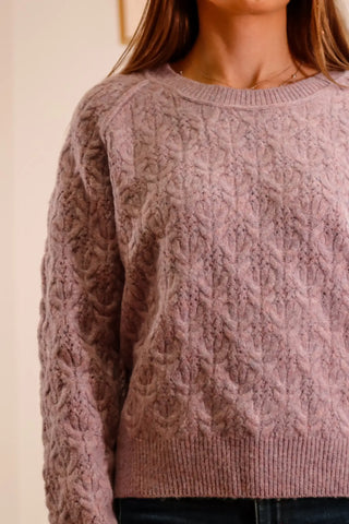 Purple sweater, lavender sweater, cozy sweater, warm sweater, cable knit sweater