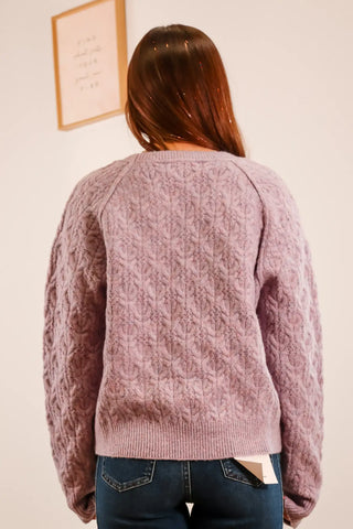 Purple sweater, lavender sweater, cozy sweater, warm sweater, cable knit sweater