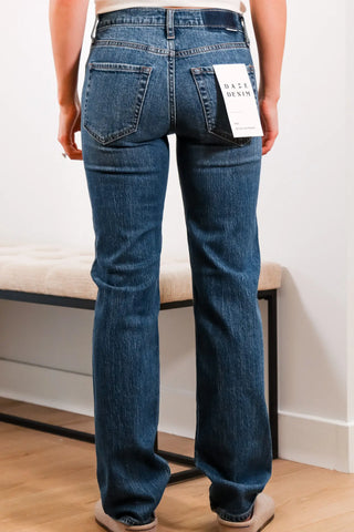 Fall Jeans, Medium Wash Jeans, Mid rise Jeans, Medium-dark wash jeans, Straight leg jeans.