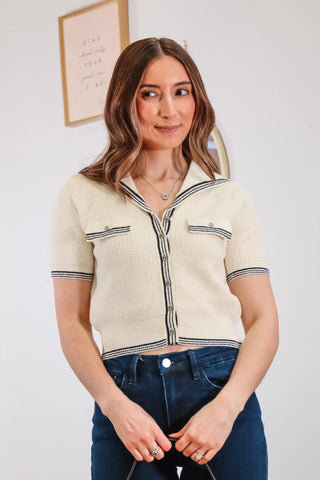 White Cropped Shirt, Short sleeve shirt, sailor Short sleeve shirt, Business Casual shirt, Button Shirt. 