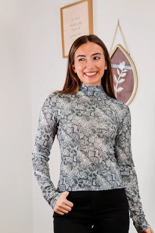 Snake skin mesh long sleeve top, Layering top, Winter long sleeve, Snake top, Light weight long sleeve, winter outfit inspo
