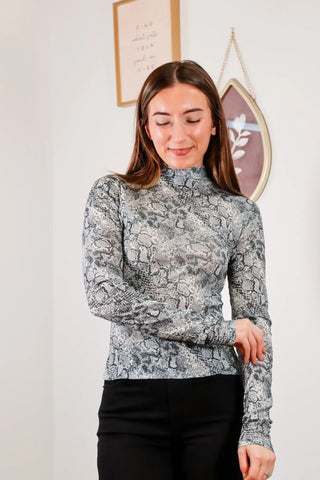 Snake skin mesh long sleeve top, Layering top, Winter long sleeve, Snake top, Light weight long sleeve, winter outfit inspo
