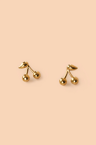 gold cherry stud earrings