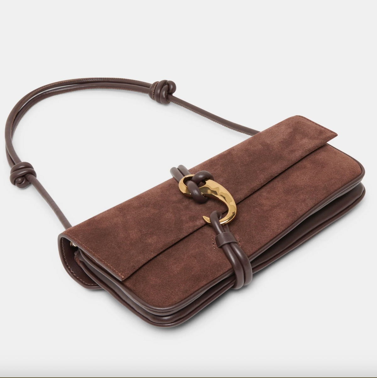 Brown strap handbag with a gold accent, unique brown classy handbag