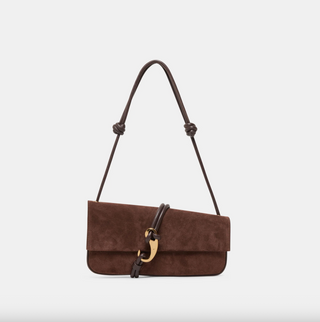 Brown strap handbag with a gold accent, unique brown classy handbag