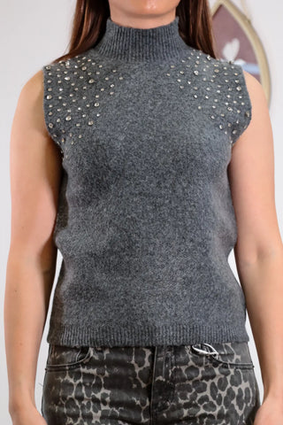 Gray sweater vest, Grey Sweater vest, Sweater vest, embellished grey sweater vest, embellished gray sweater vest, turtle neck sweater vest