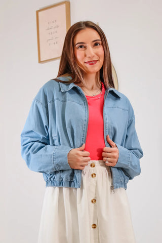 Hip Length Jean Jacket, Comfortable Jean, Jean Jacket, Cute Denim Jacket, Cute going out denim jacket, Light wash jean jacket