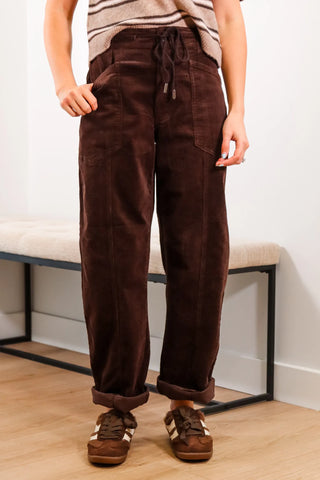 Brown Corduroy pants, Villa Drawstring Corduroy Pant, brown pants, ankle length pant, fall pants