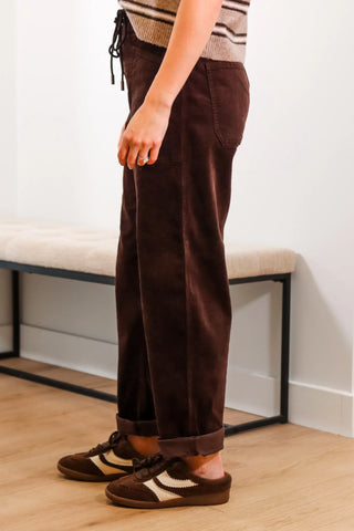 Brown Corduroy pants, Villa Drawstring Corduroy Pant, brown pants, ankle length pant, fall pants, cute corduroy pants, cute brown corduroy pants, daze pants, daze brown pants, daze corduroy pants, daze brown corduroy pants, daze denim pants, daze denim. brown pants, daze denim corduroy pants, daze denim brown corduroy pants