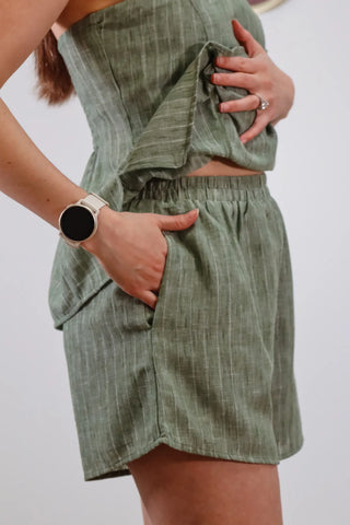 Green shorts, stripped shorts, spring break matching set, casual matching sets, cute linen shorts, Matching set for summer