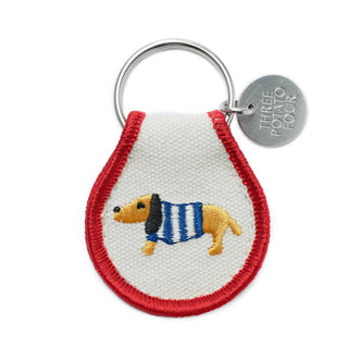 Wiener dog on keychain, wearing sweater, cute