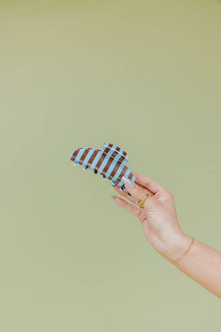 POLKA DOT & STRIPED OVERSIZED CLAWS: BROWN AND BLUE STRIPED